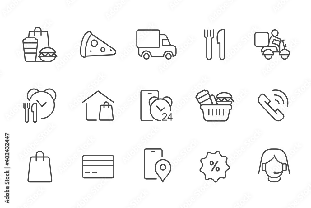 Food Delivery Related Vector Line Icons Food Delivery Related Vector Line Icons