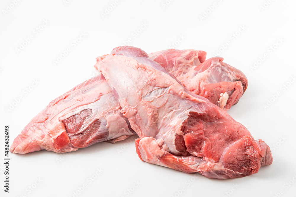 Fresh beef jianzi meat on pure white background
