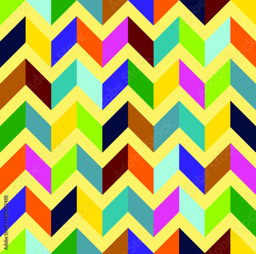 Seamless pattern multicolored zigzags Pink Blue Green Beige © Yuliya Khruslova