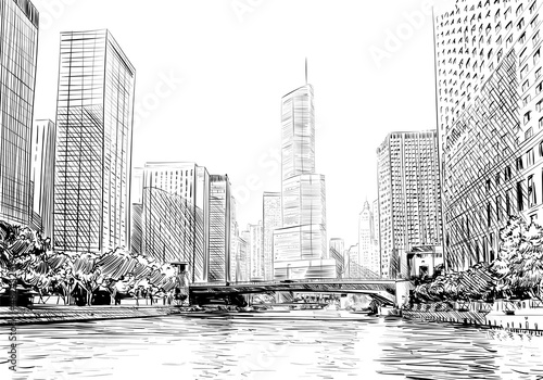 Chicago city hand drawn. Street sketch, vector illustration