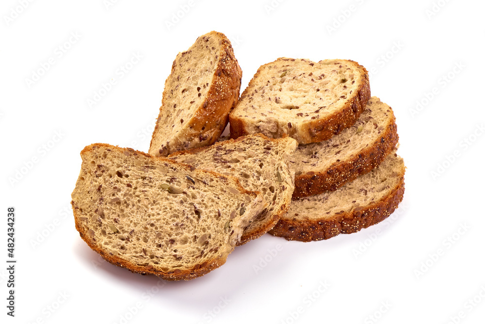Whole grain bread slices isolated on white background. Whole grain bread slices isolated on white background.
