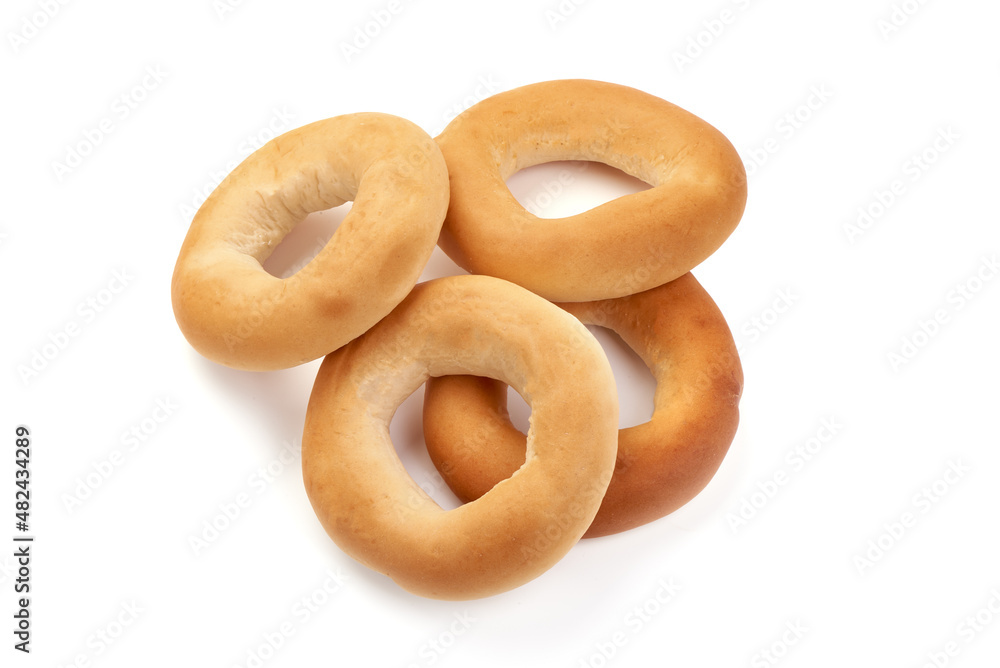 Freshly baked bagels, isolated on white background. Freshly baked bagels, isolated on white background.