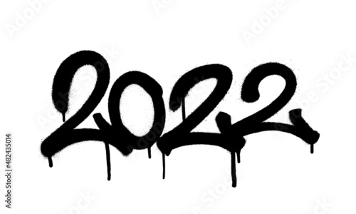 Sprayed 2022 tag graffiti with overspray in black over white. Vector illustration.