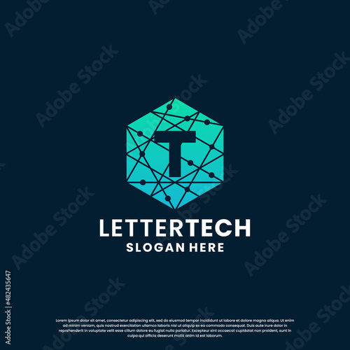 modern letter T logo design with gradient color for technology and science business company.