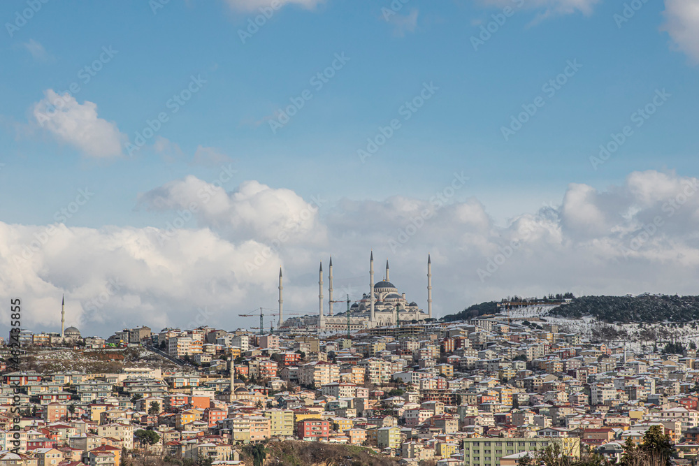 Camlica Hill, Camlica Mosque. A snowy istanbul day.Istanbul, Turkey.