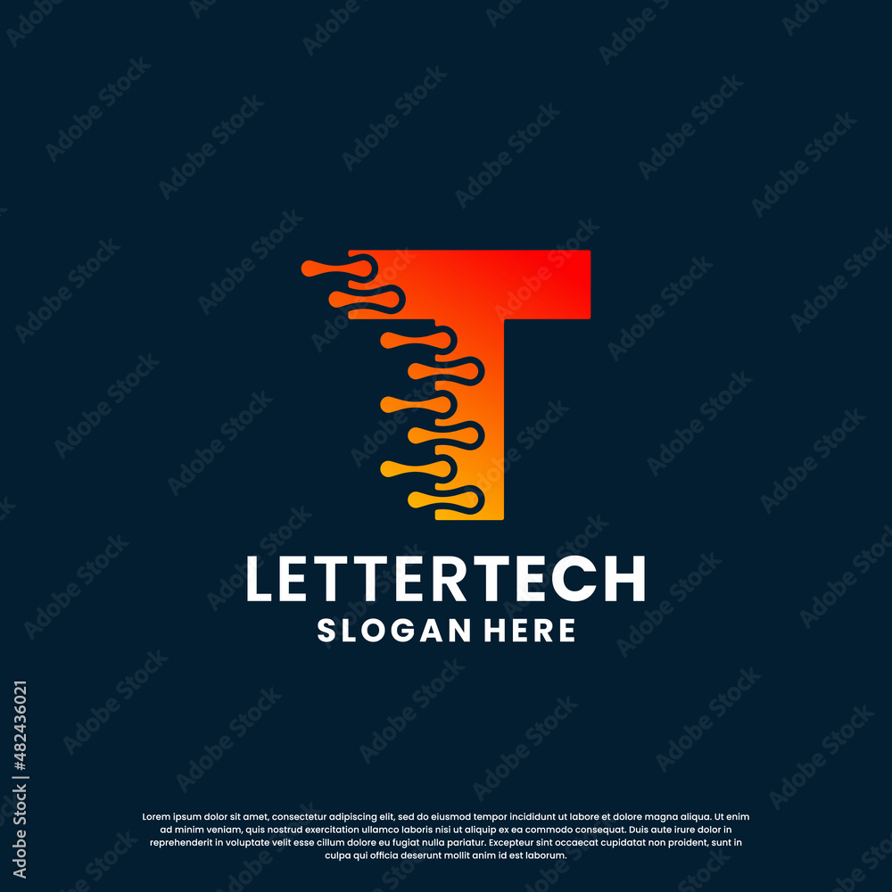 modern letter T logo design with gradient color for technology and science business company.