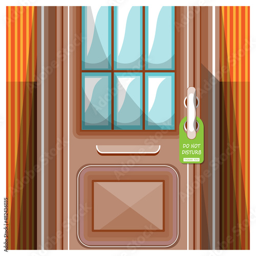 Entrance door with a sign - do not disturb. Fragment of the image. Vector illustration