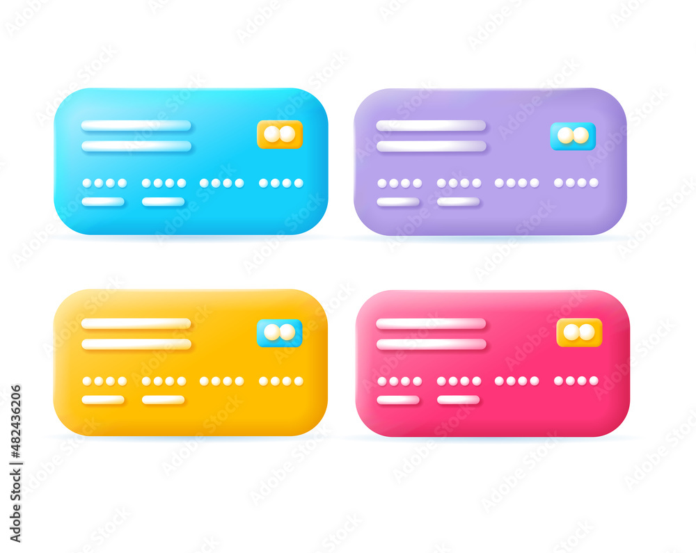 3d Different Credit Debit Cards Icons Set Plasticine Cartoon Style. Vector 3d Different Credit Debit Cards Icons Set Plasticine Cartoon Style. Vector