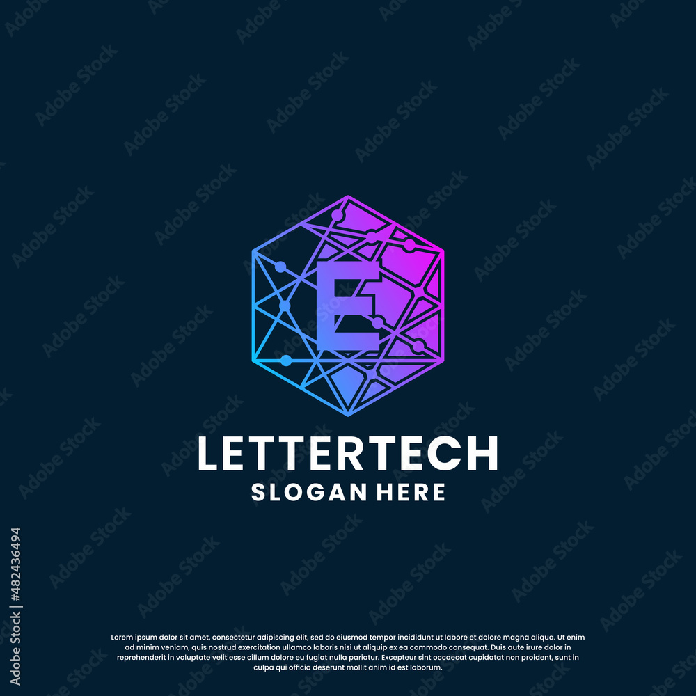 Fototapeta premium letter E logo design for technology, science and lab business company identity