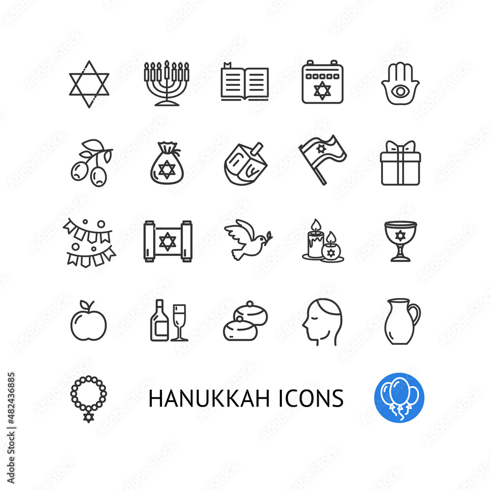 Israel Hanukkah Sign Black Thin Line Icon Set. Vector