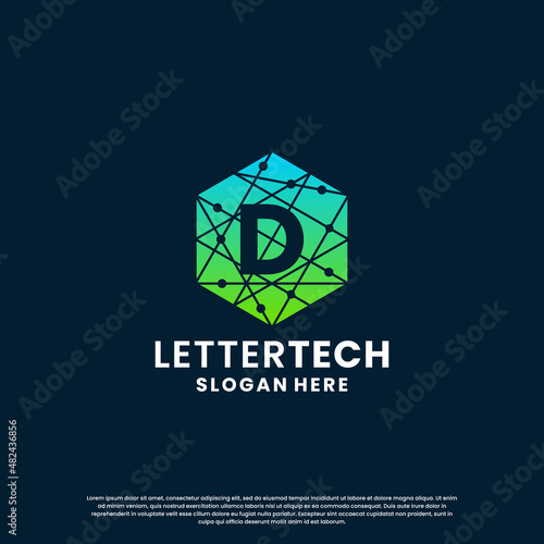 modern letter D technology logo design with gradient color