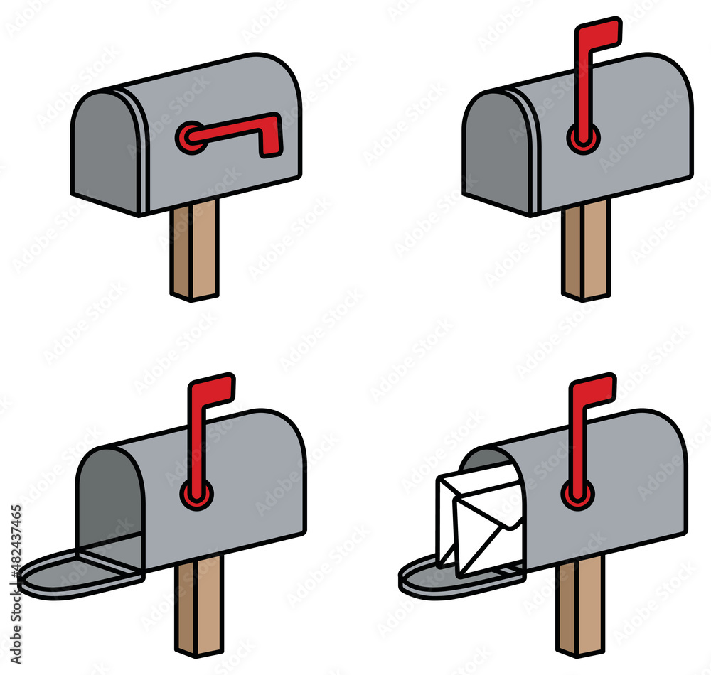 Mailbox Clipart Set - Closed, Flag up, Open and With Mail