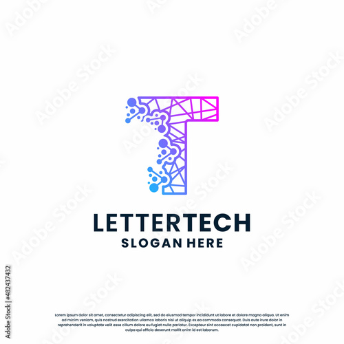 creative letter T tech, science, lab, data computing logo design for your business identity