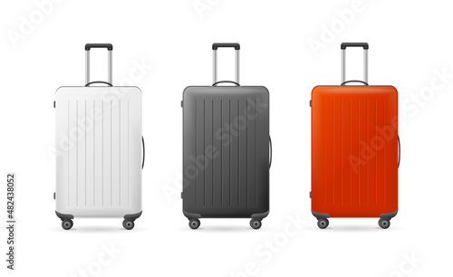 Realistic Detailed 3d Different Color Travel Suitcase Set. Vector