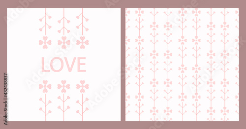 Vector illustration in simple flat geometric and linear style in pink colors for Valentine's day.