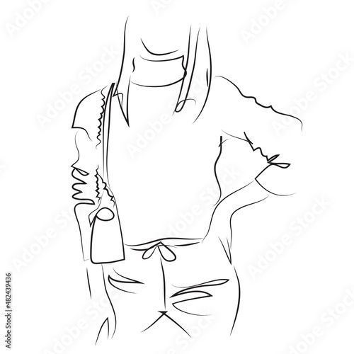 Fashion vector illustration of abstract young woman wearing elegant off-season urban clothes, quick sketch
