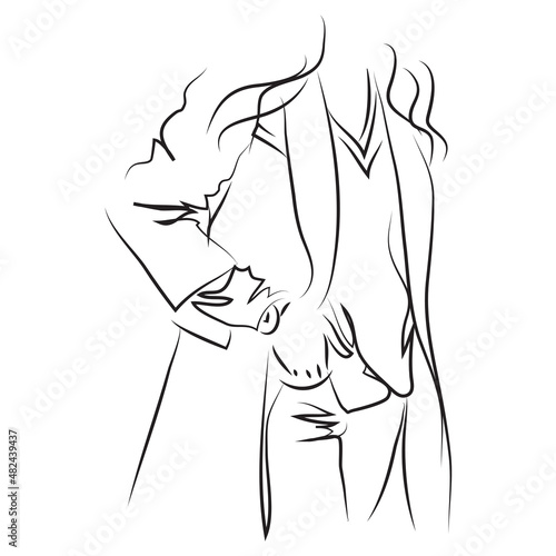 Abstract fashion vector illustration of abstract young woman wearing elegant off-season urban clothes, quick sketch