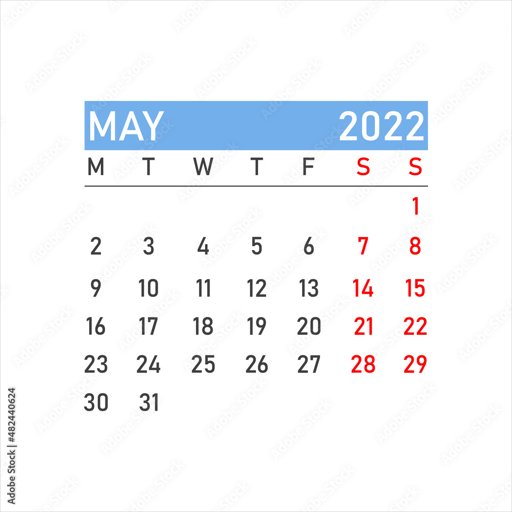 may 2022 Calendar. may 2022 Calendar vector illustration. Wall Desk Calendar Vector Template
