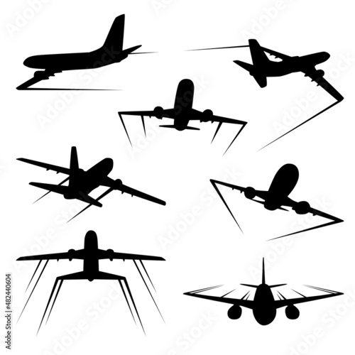 Set of Commercial Airplane Silhouettes