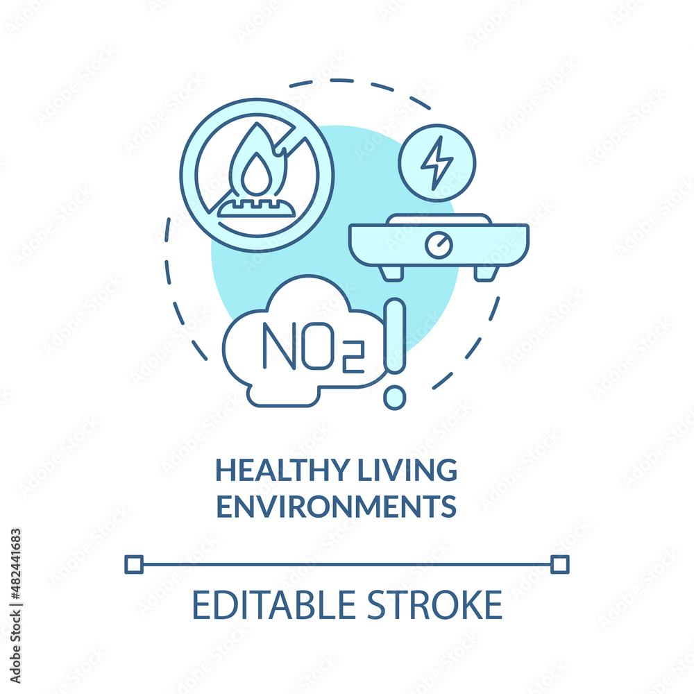 Healthy living environments turquoise concept icon. Electrification abstract idea thin line illustration. Isolated outline drawing. Editable stroke. Roboto-Medium, Myriad Pro-Bold fonts used