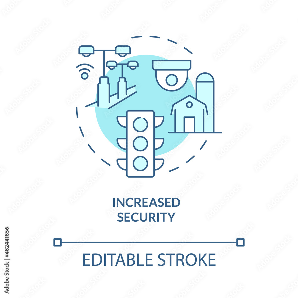 Increased security turquoise concept icon. Benefits of energy services and RE abstract idea thin line illustration. Isolated outline drawing. Editable stroke. Roboto-Medium, Myriad Pro-Bold fonts used Increased security turquoise concept icon. Benefits of energy services and RE abstract idea thin line illustration. Isolated outline drawing. Editable stroke. Roboto-Medium, Myriad Pro-Bold fonts used