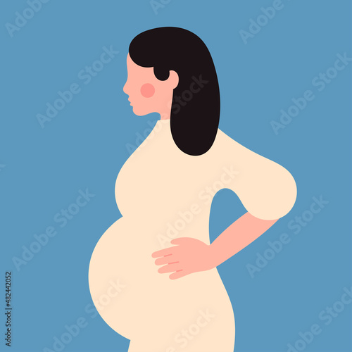 Pregnant woman. Silhouette of a Mother and her baby. Loving family, baby shower, parenthood, pregnancy, childcare concept. Happy Mother's Day card template. Hand drawn square Vector illustration