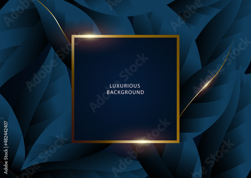 Luxurious abstract leaves with golden frame