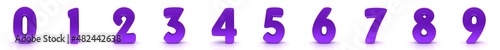 Purple numbers 0 1 2 3 4 5 6 7 8 9 3d numerals countdown
