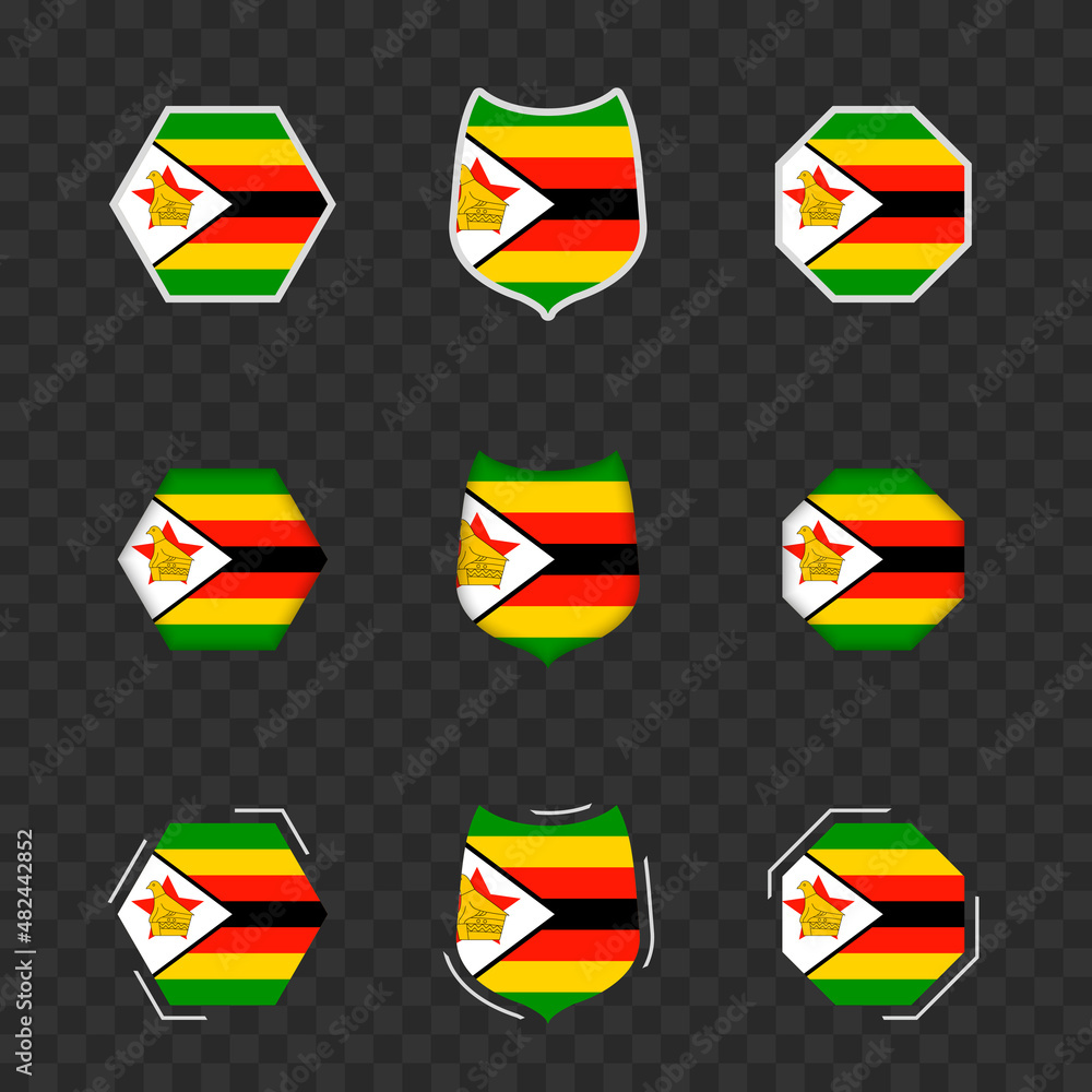 National symbols of Zimbabwe on a dark transparent background, vector flags of Zimbabwe. National symbols of Zimbabwe on a dark transparent background, vector flags of Zimbabwe.