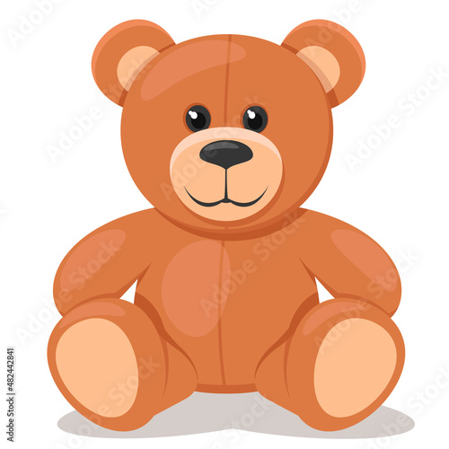 Teddy bear sits on a white background.