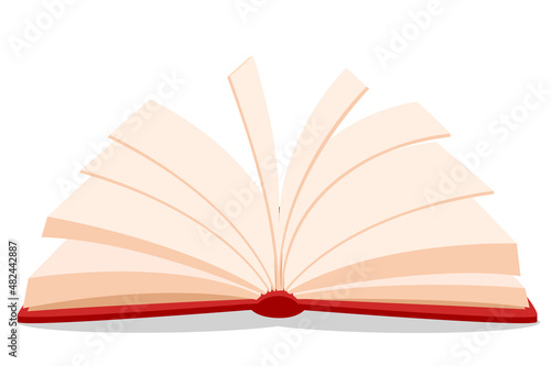 Open book close-up on a white background.