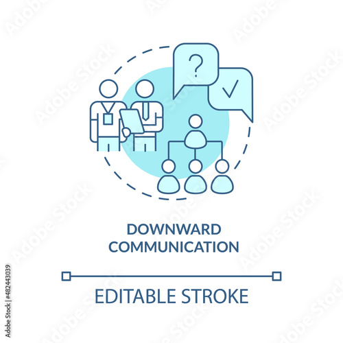 Downward communication turquoise concept icon. Business conversation type abstract idea thin line illustration. Isolated outline drawing. Editable stroke. Arial, Myriad Pro-Bold fonts used