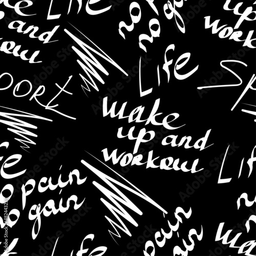 pattern for textiles, sportswear, graffiti and inscriptions about sports, motivation, healthy lifestyle