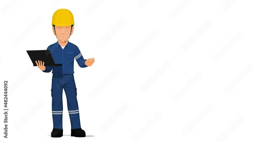 An industrial worker with laptop is explaining something on white background
An industrial worker with laptop is explaining something on white background