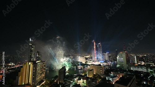 Wallpaper Mural Celebration of Colorful fireworks with laser light in landmark building on riverside at Bangkok Torontodigital.ca