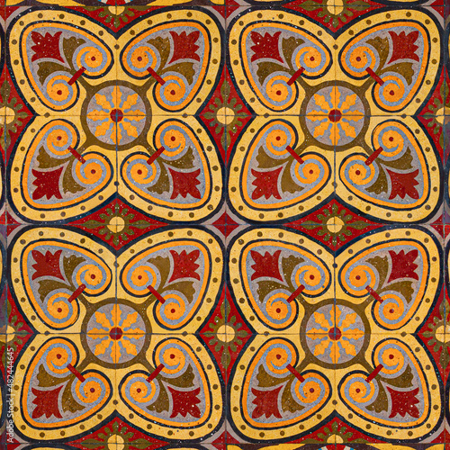 Photograph of traditional vietnam tiles in red and yellow color