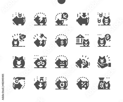 Piggy bank. Savings for period. Accumulation. Coin, save, finance, economy, saving, investment and financial. Vector Solid Icons. Simple Pictogram