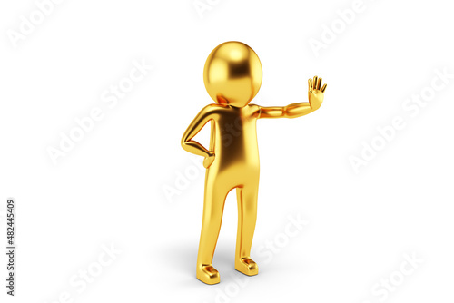 Golden 3D Man is Posing with Signs and Symbols