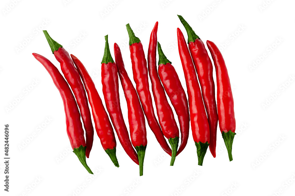 Group of three chili peppers isolated on white background as package design element Group of three chili peppers isolated on white background as package design element