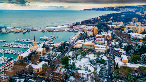Winter in Sochi aerial panoramic view, Russia