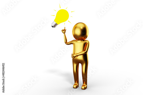 3D Golden Man is Posing with Signs and Symbols
