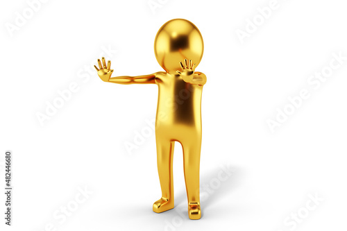 3D Golden Man is Posing with Signs and Symbols