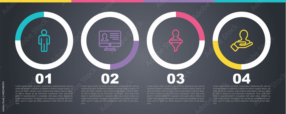 Set line User of man, Monitor with resume, Head hunting and Hand for search people. Business infographic template. Vector Set line User of man, Monitor with resume, Head hunting and Hand for search people. Business infographic template. Vector