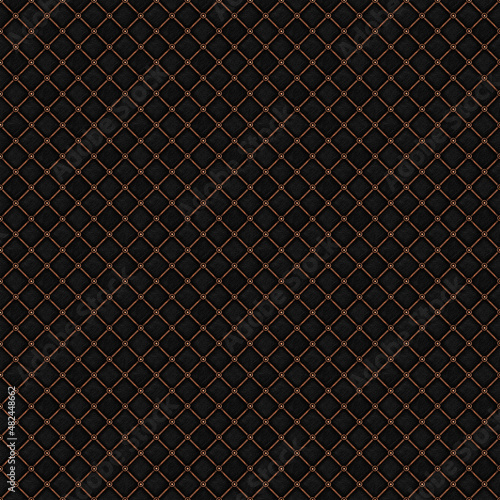3D illustration seamless black leather texture decorated with wo