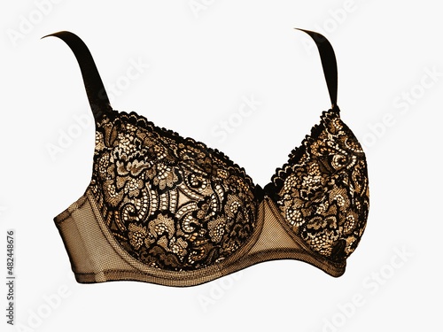 Women's lace bra push up brown color on a white background. photo