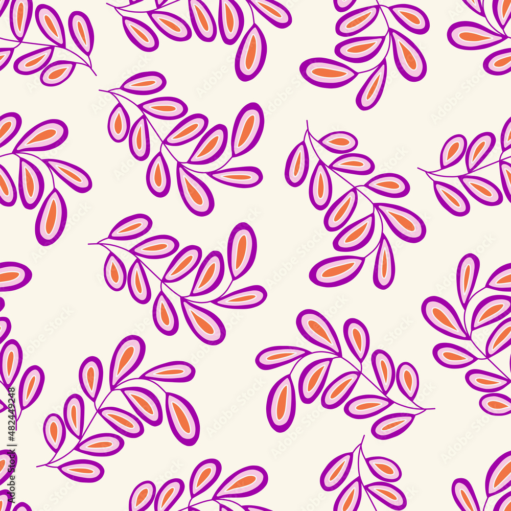 Fototapeta premium Seamless pattern abstract branch on a beige background. Vector illustration hand drawn. Twig floral element. Botanical exotic plant wrapping or textile print
