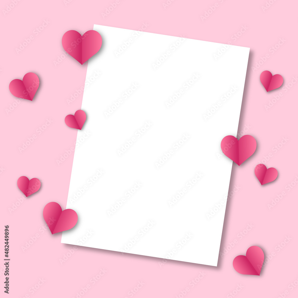 Paper sheet and hearts flying on pink background. Vector symbols of love, glowing lights for Happy Mother's, Valentine's Day, birthday greeting card, wedding card design. Paper sheet and hearts flying on pink background. Vector symbols of love, glowing lights for Happy Mother's, Valentine's Day, birthday greeting card, wedding card design.