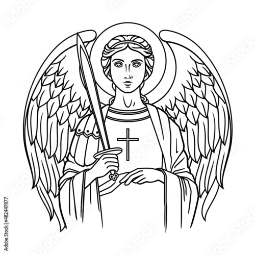 Stampa su tela Angel Michael the archangel with sword