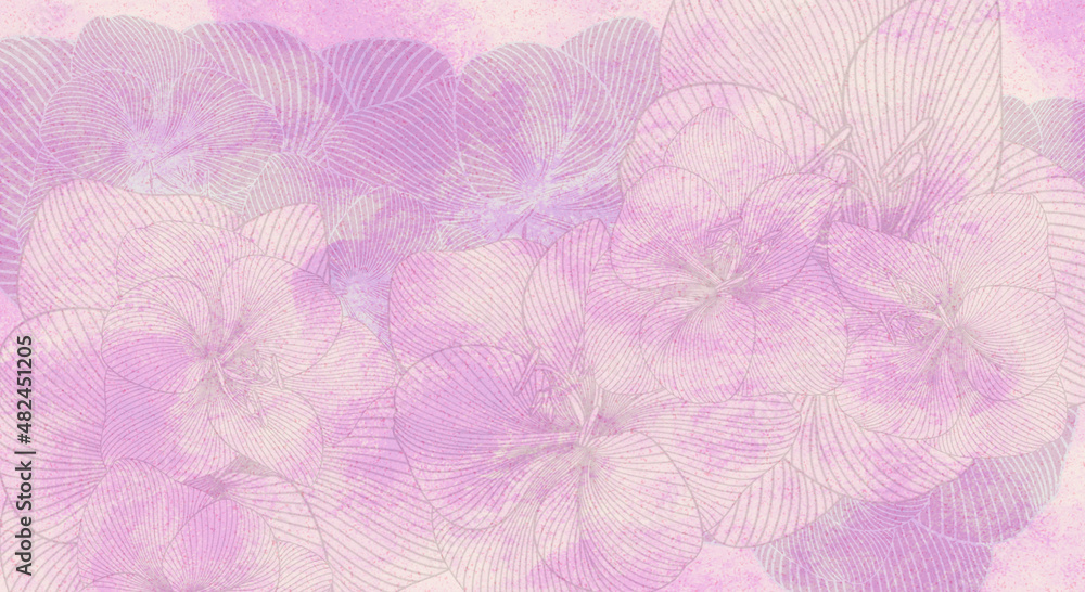Tło z motywem kwiatów orchidei w odcieniach różu i fioletu. Tekstura przeznaczona do druku na tkaninie, płytkach ceramicznych, ozdobnym papierze oraz jako tło fotograficzne. - obrazy, fototapety, plakaty 