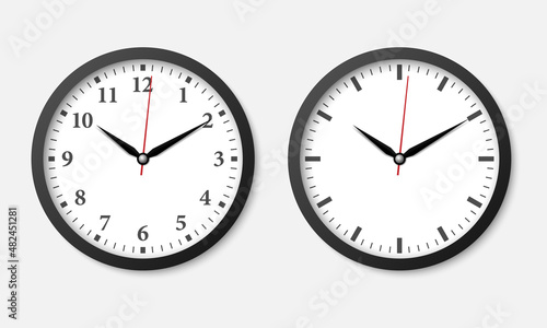 Minimal black wall clock isolated on white background,  vector illustration